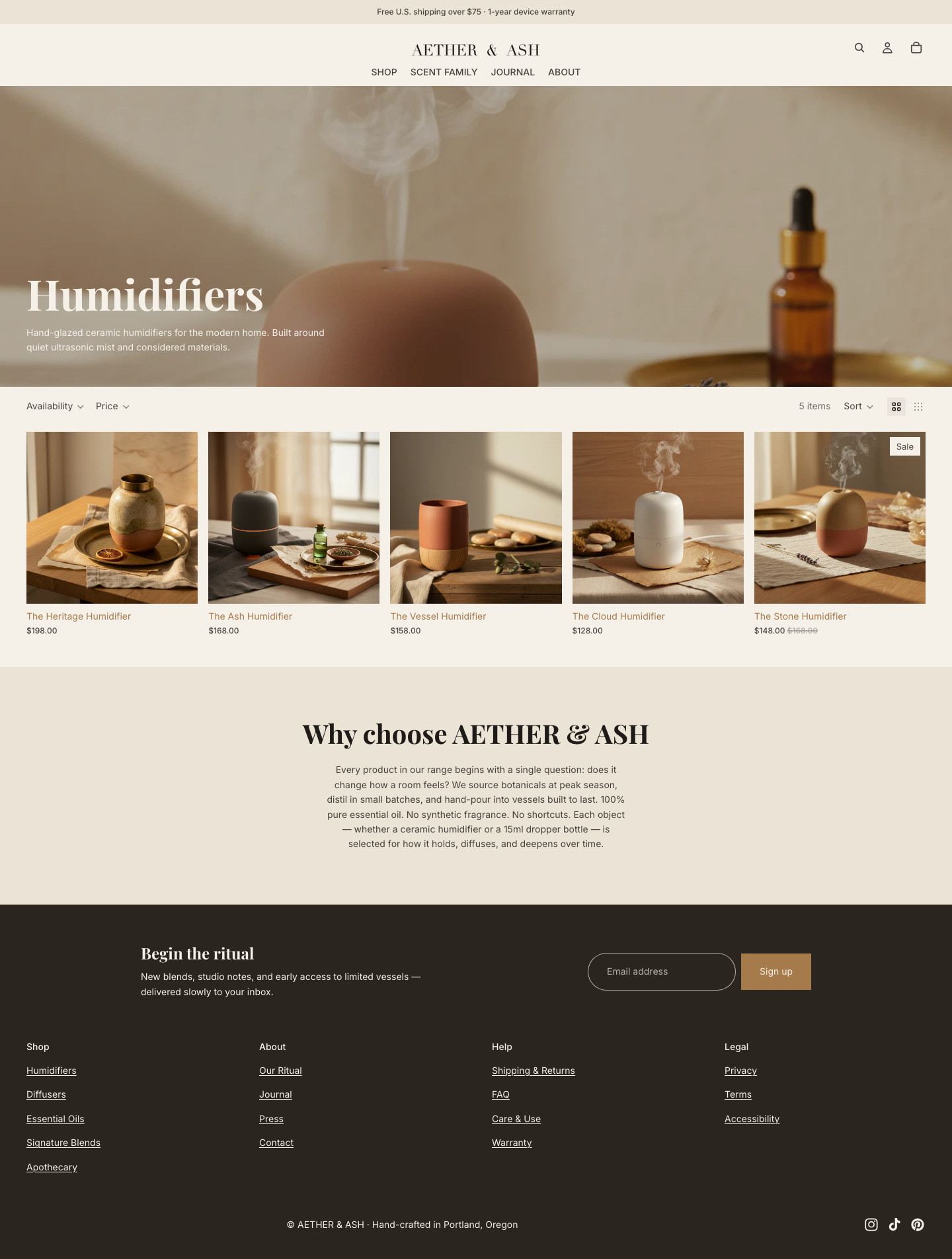 AETHER & ASH humidifiers collection