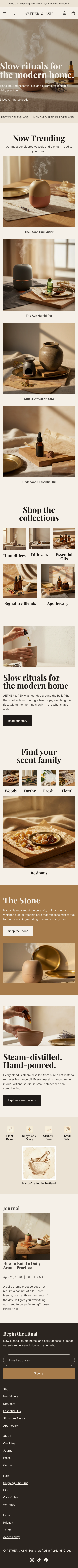 AETHER & ASH mobile homepage