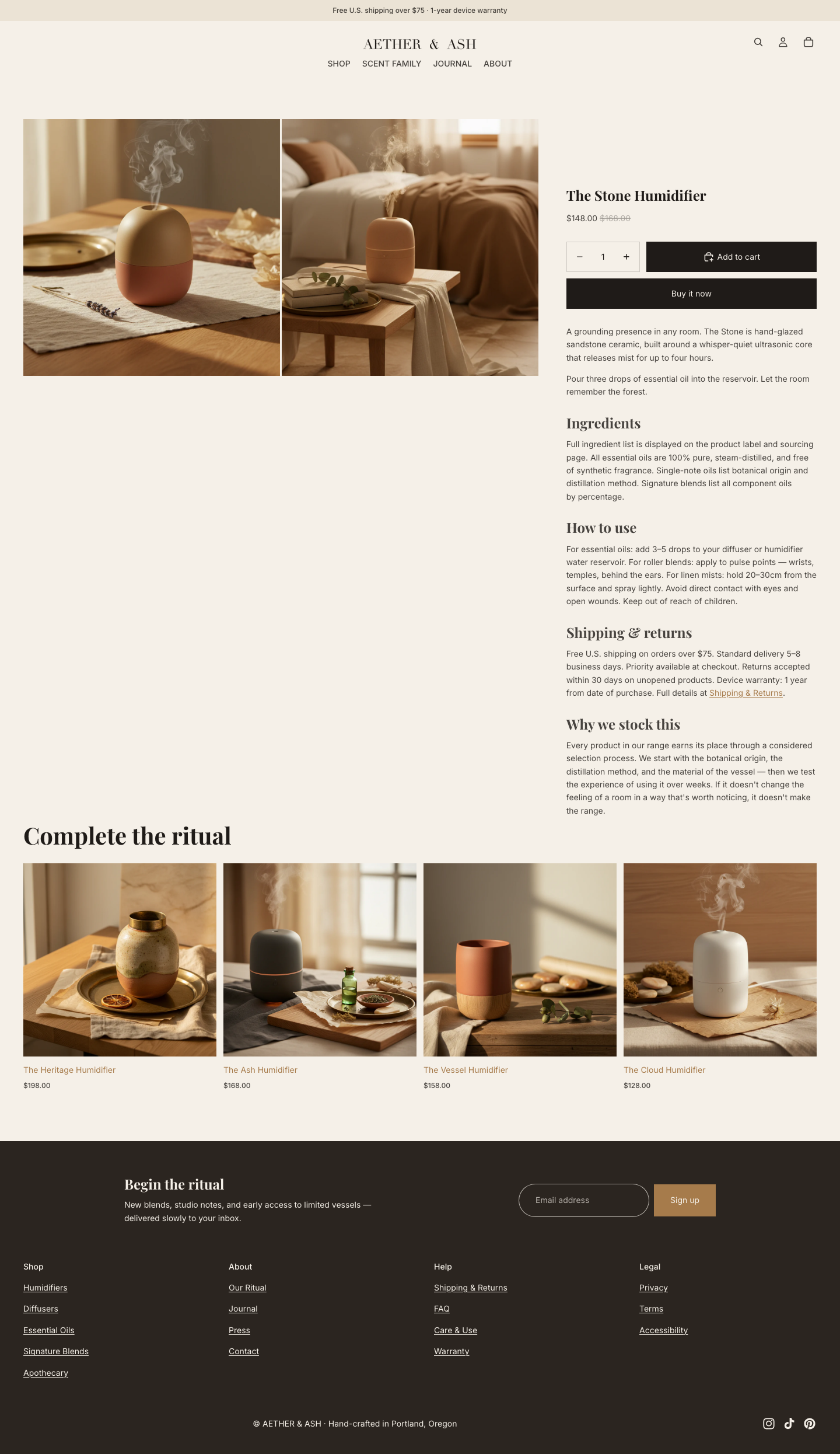 AETHER & ASH the stone humidifier product page