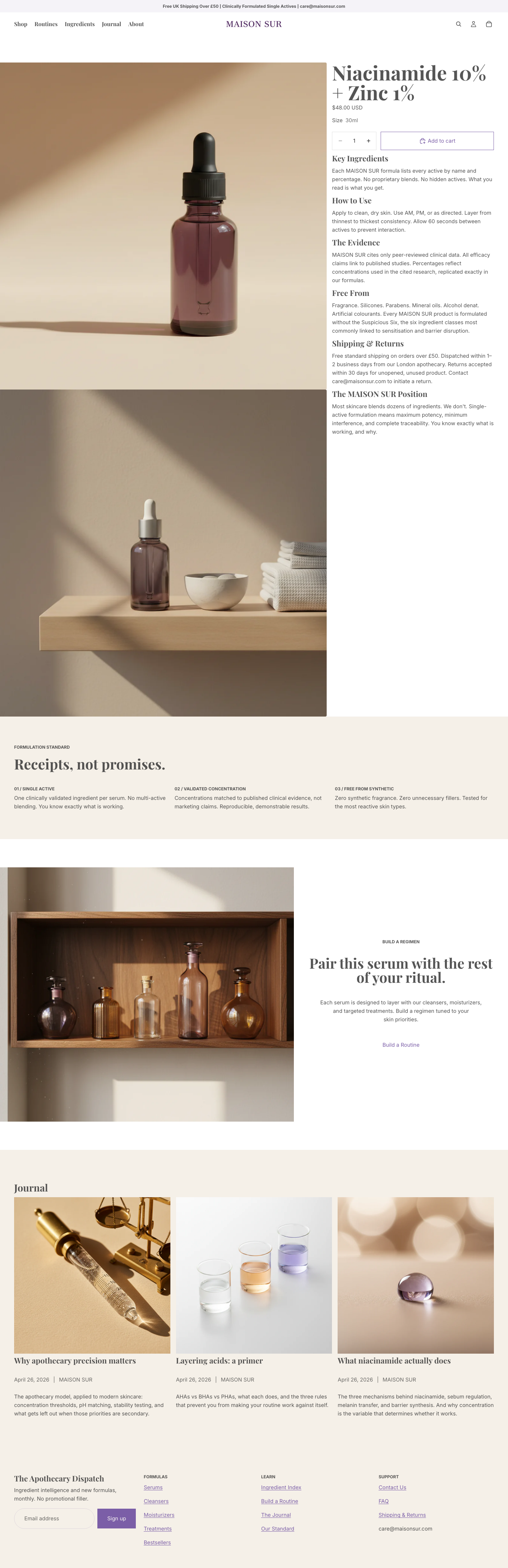 MAISON SUR niacinamide product page