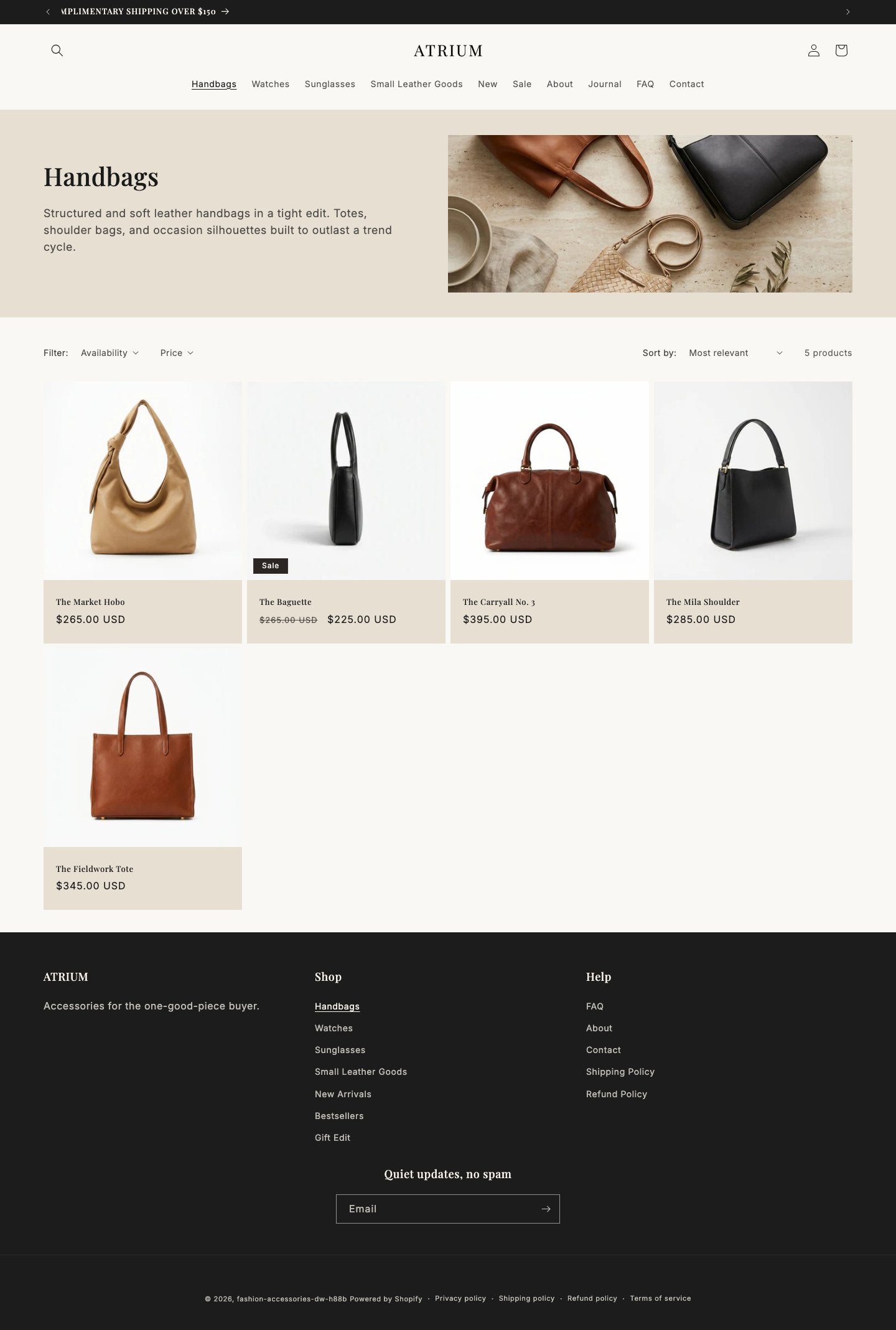 ATRIUM collection page - handbags grid with clean studio shots