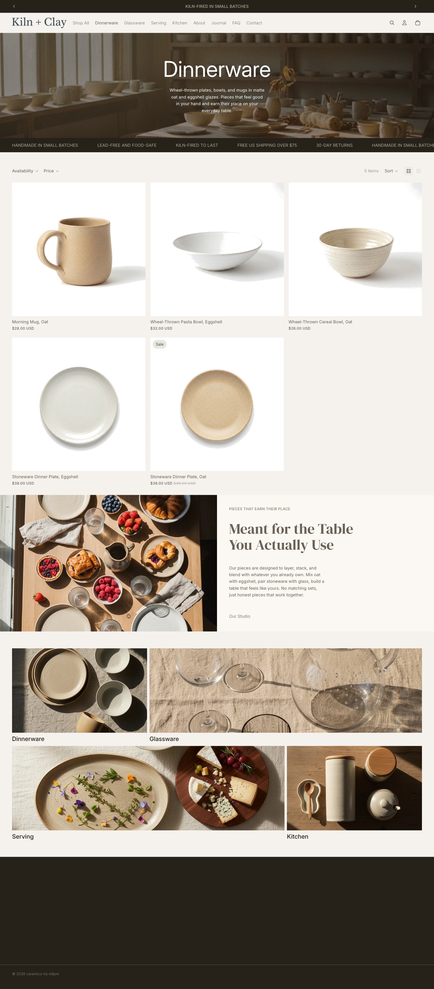 Dinnerware collection page