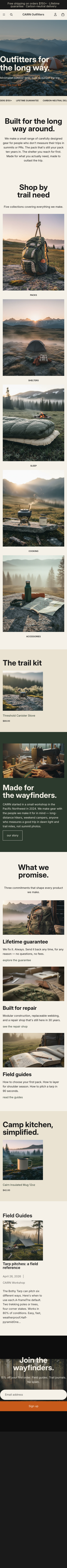 CAIRN Outfitters mobile homepage