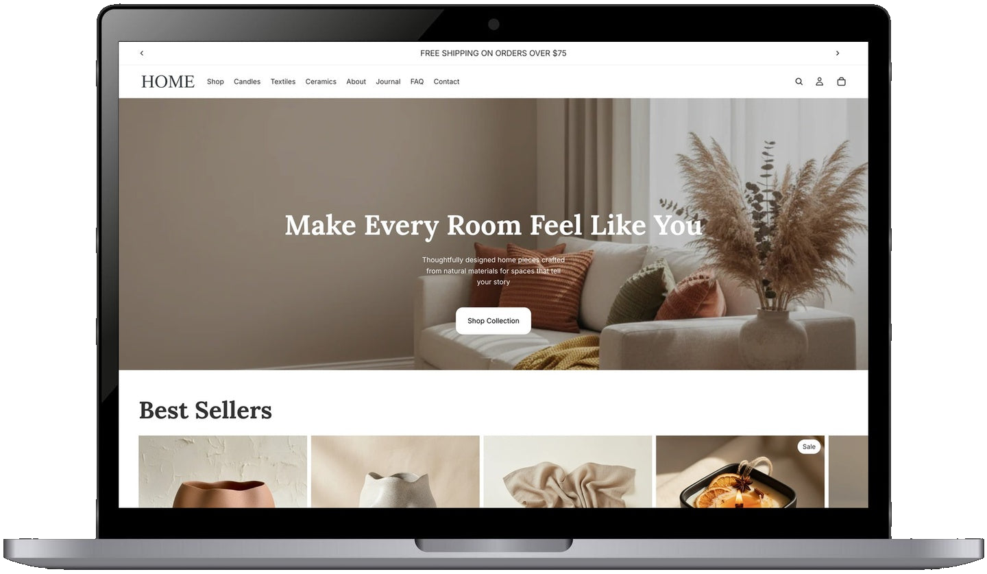 Home & Decor pre-built Shopify store — laptop mockup