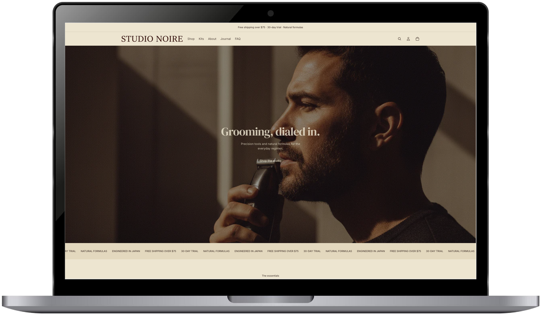 Laptop mockup - Studio Noire mens grooming store