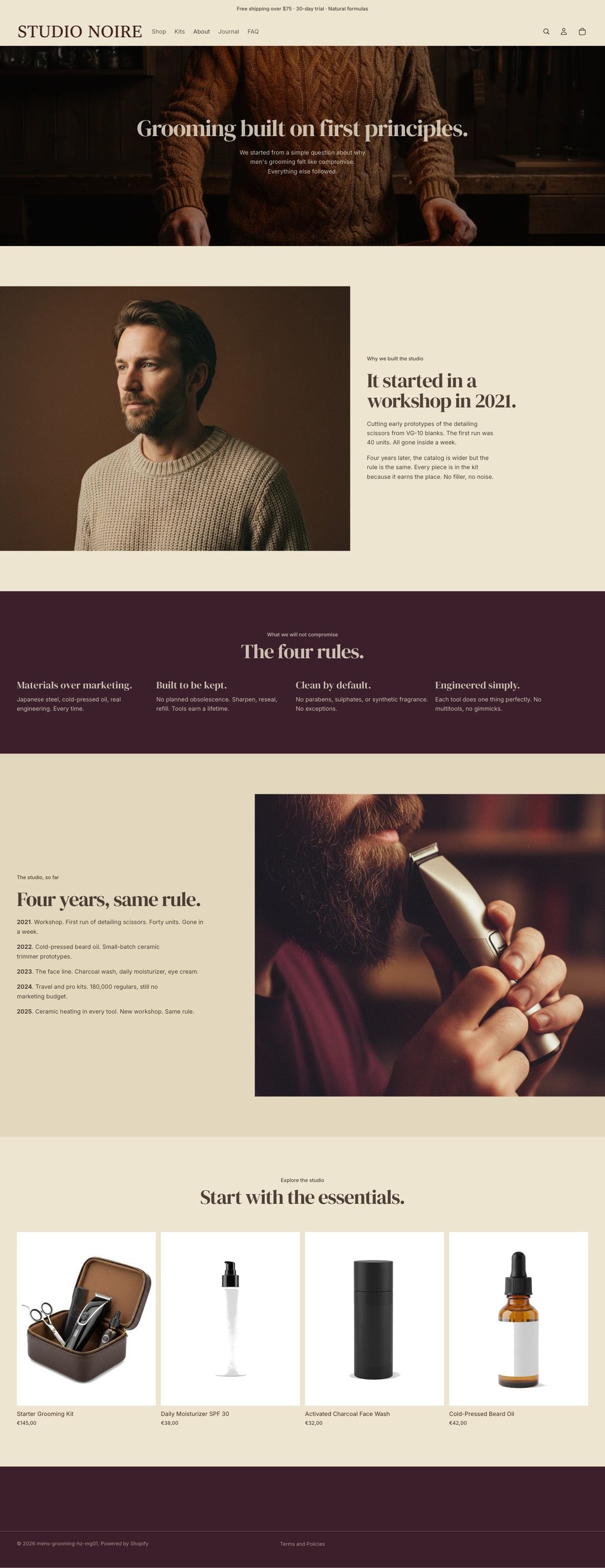Studio Noire about page - founder story and manifesto