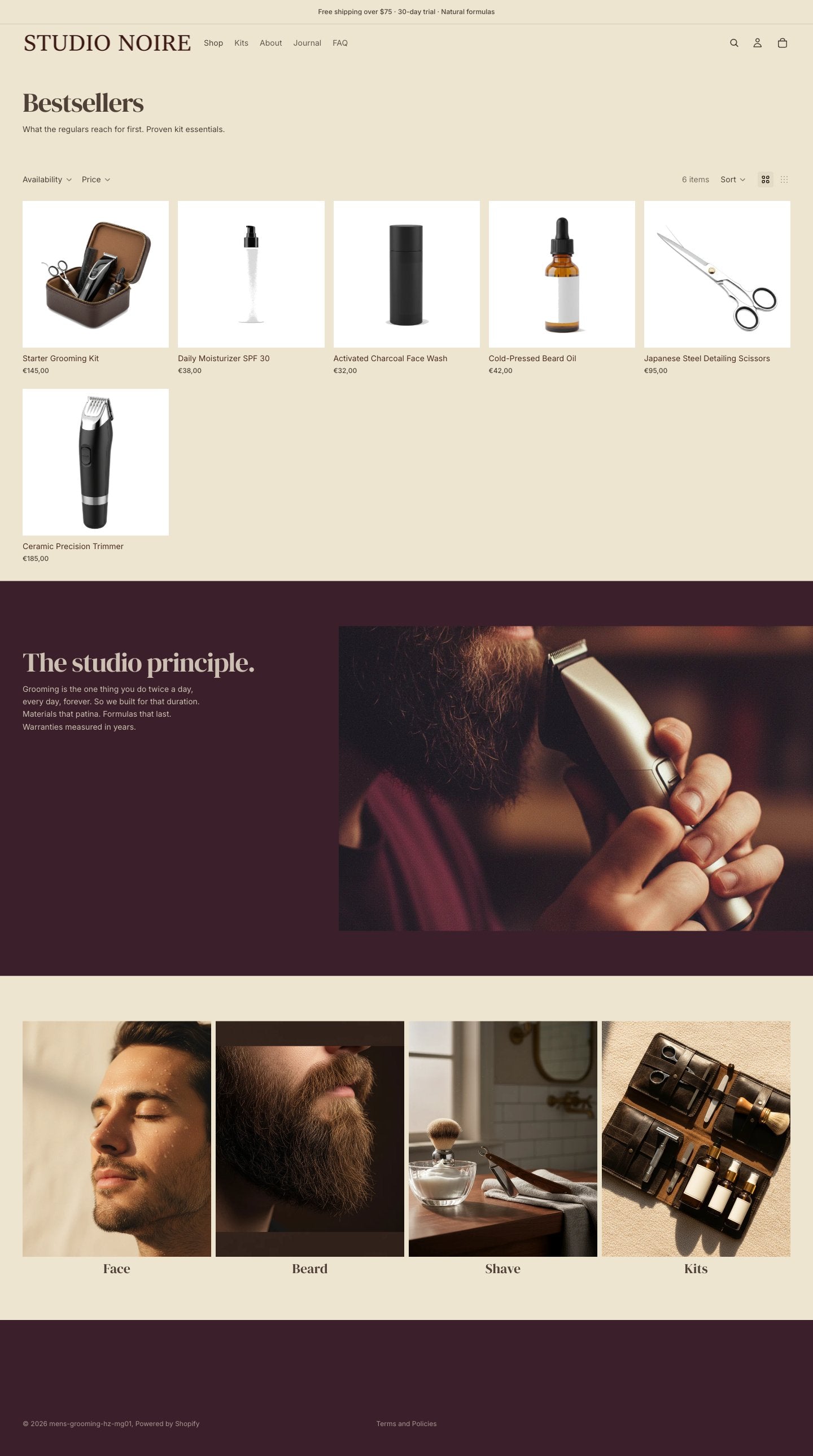 Studio Noire collection page - with editorial break and cross-sell