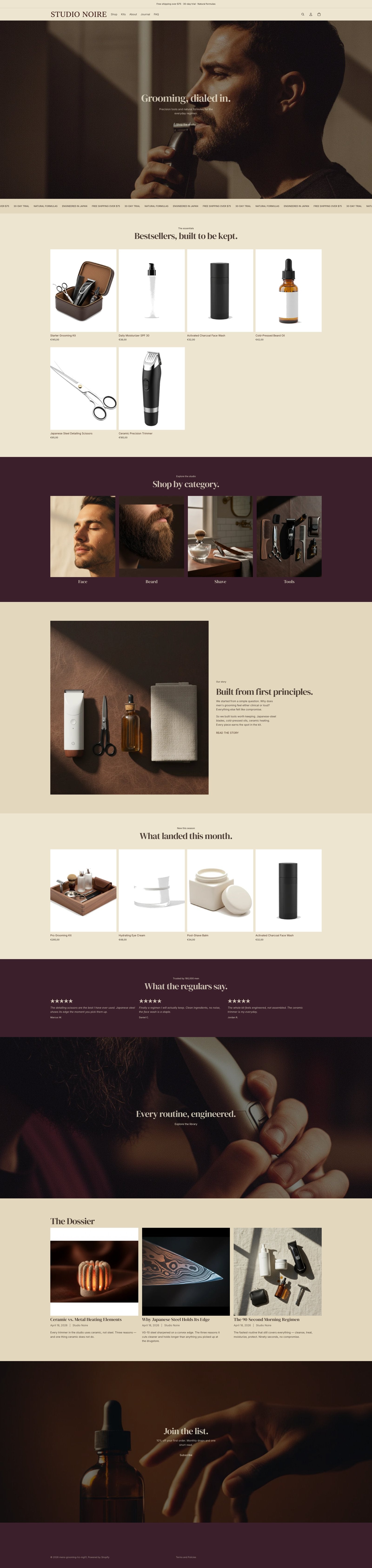 Studio Noire homepage - full page