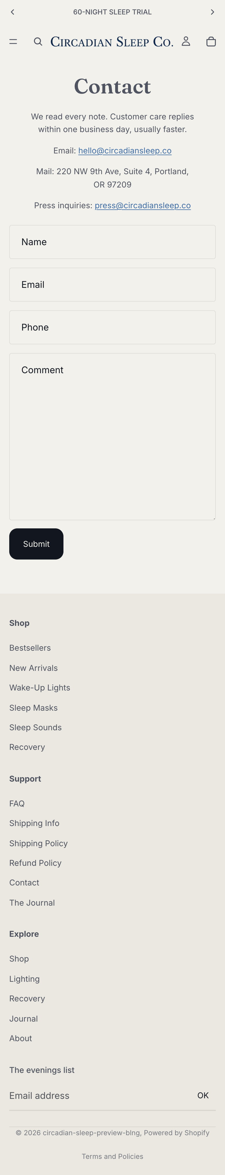 Mobile contact page