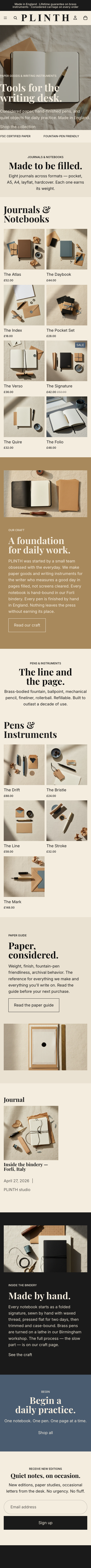 PLINTH mobile homepage