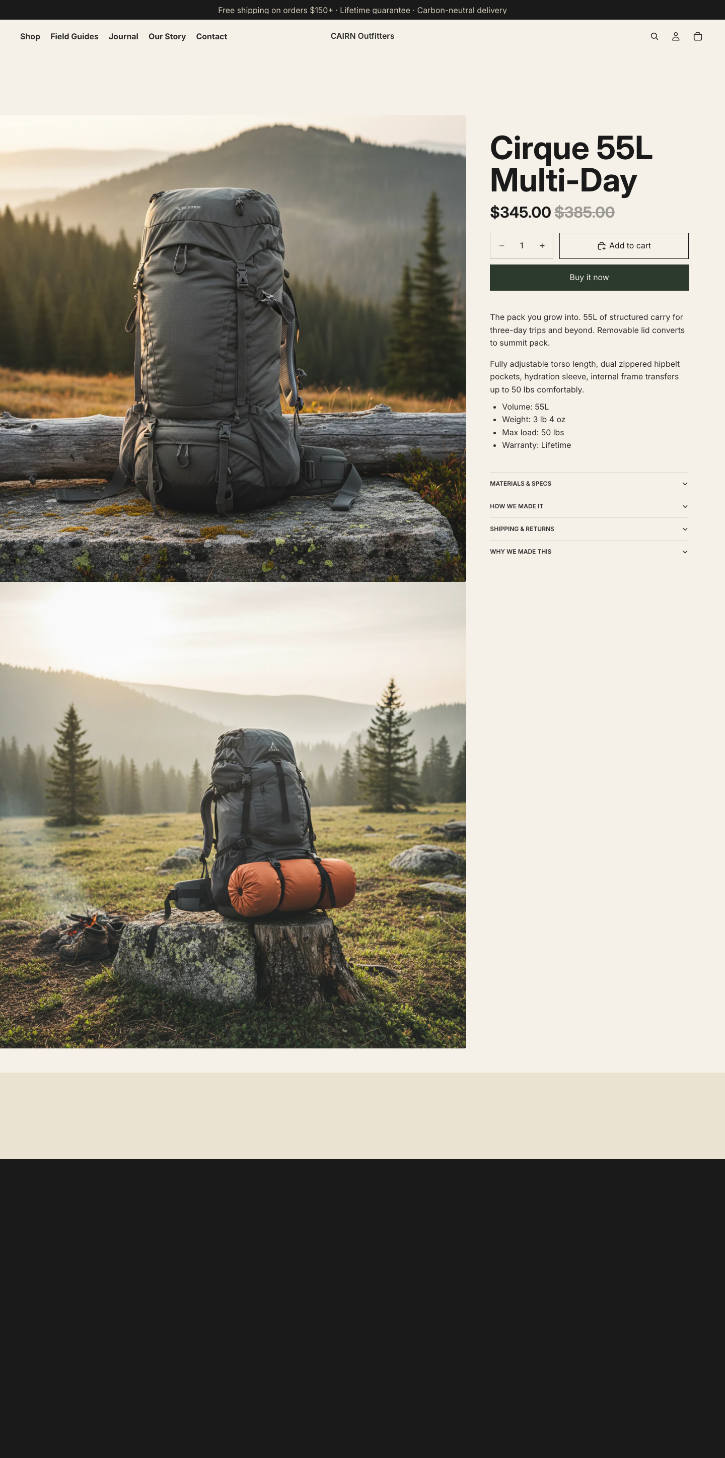 CAIRN Outfitters Cirque 55L Multi-Day product page