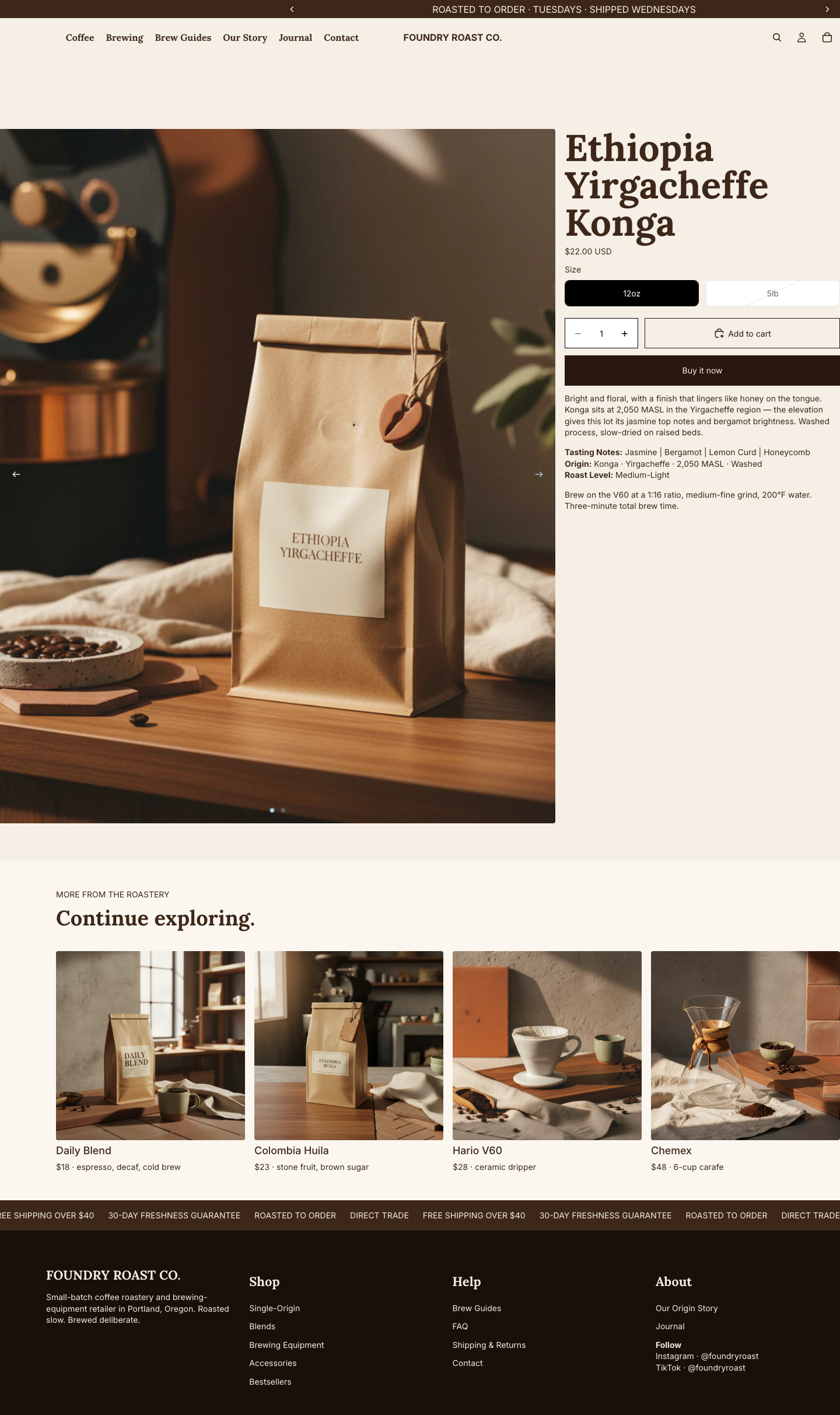 FOUNDRY ROAST CO. Ethiopia Yirgacheffe product page