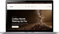 ROAST coffee store - laptop mockup with full homepage (logo, hero, nav, announcement bar)